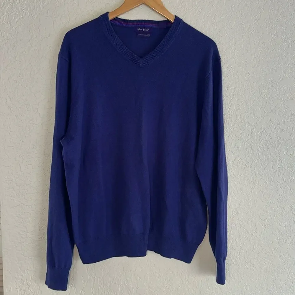Alan Flusser Cotton Cashmere Purple Sweater V Neck Large Minimalist Preppy